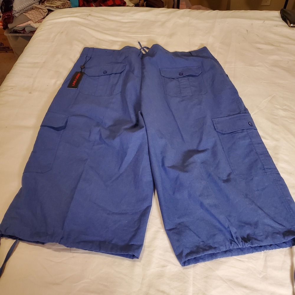 Linea Uomo Blue 100% Cotton Capris cargo shorts men's sz 46  Multi Pocket NWT